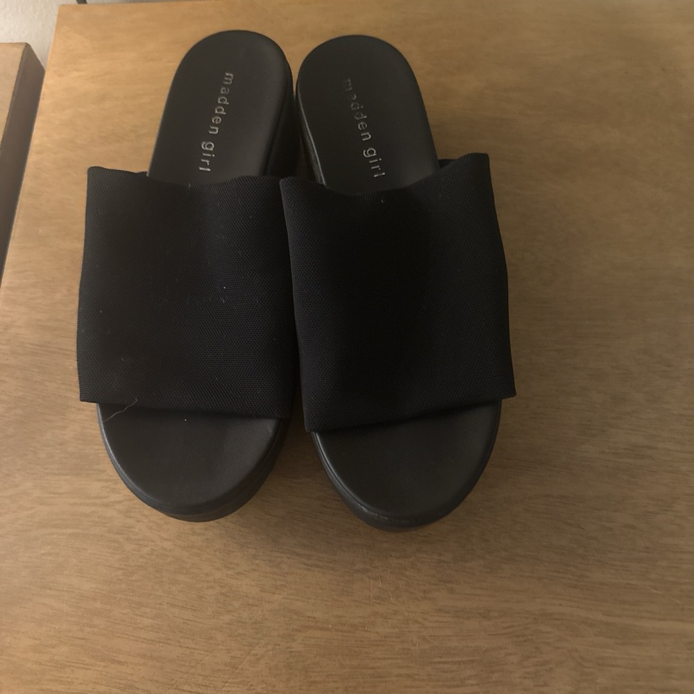 Madden Girl Black Wide-Band Slide Sandals